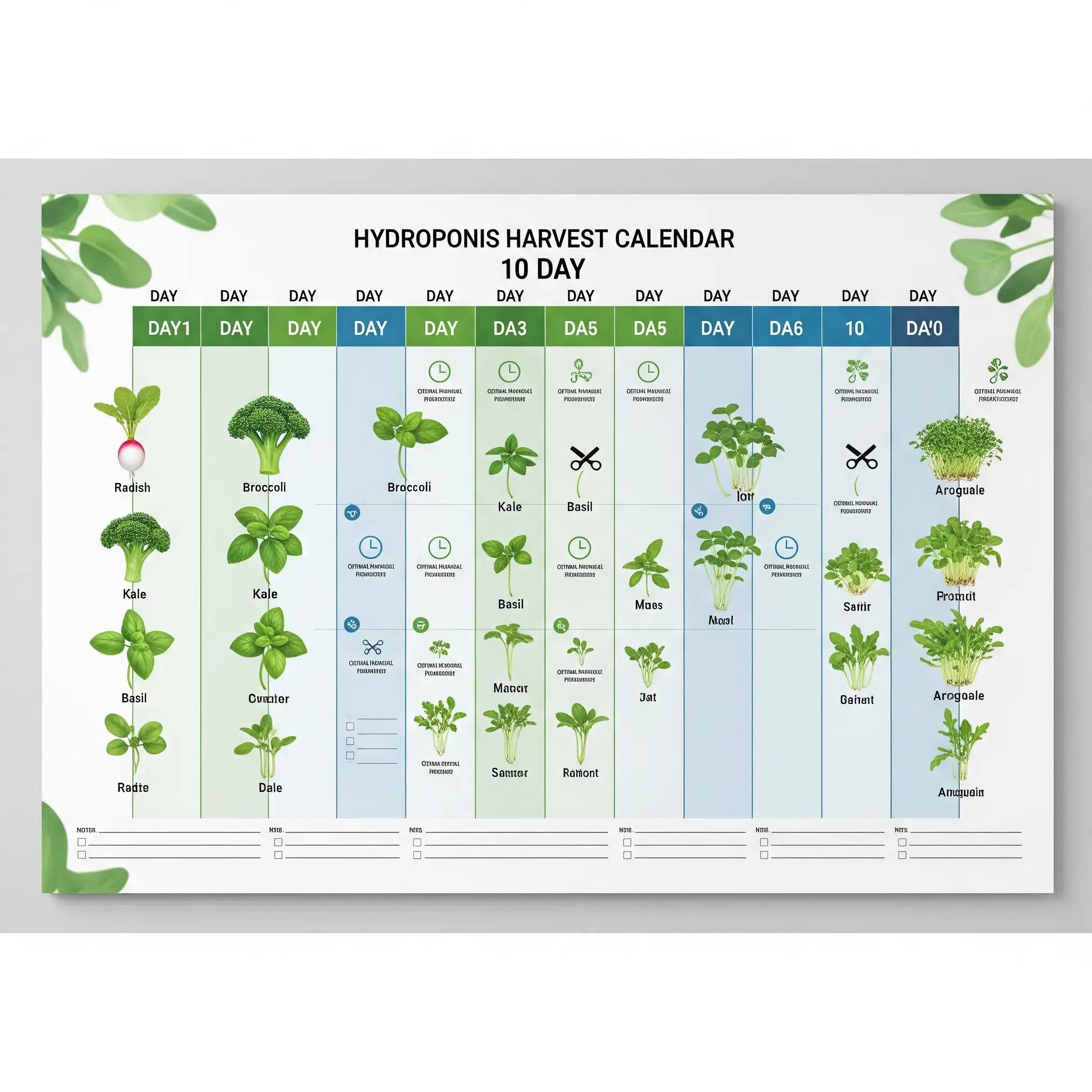 A 10-day harvest calendar for hydroponic microgreens