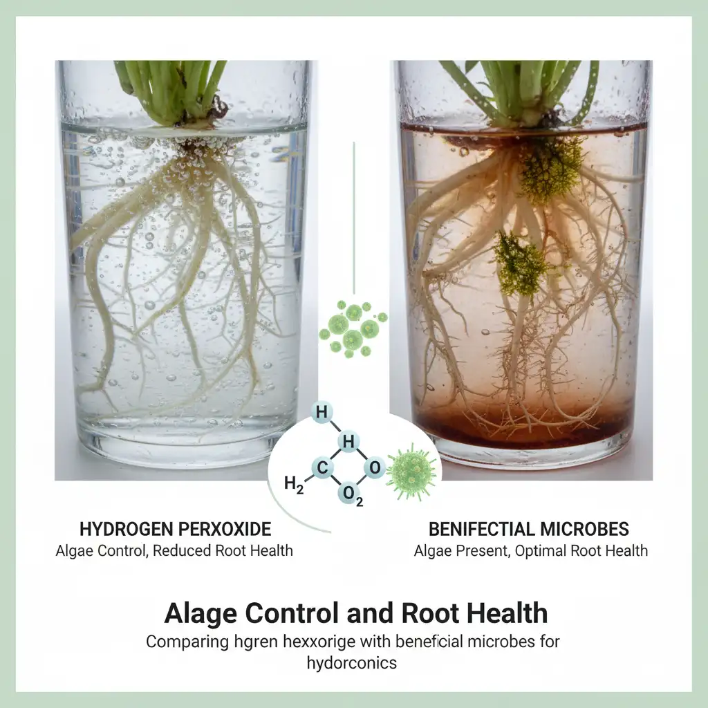Comparing hydrogen peroxide with beneficial microbes for hydroponics