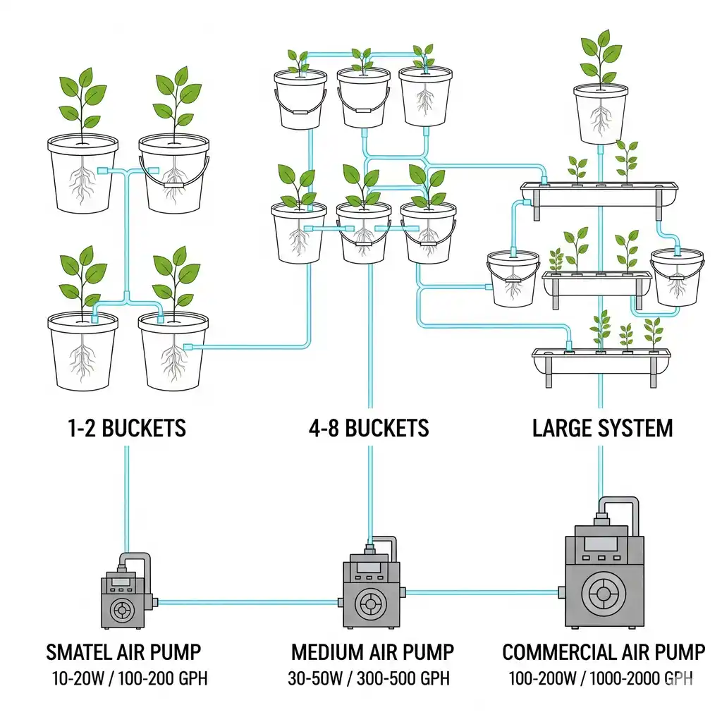 Infographic diagram showing three hydroponic setups