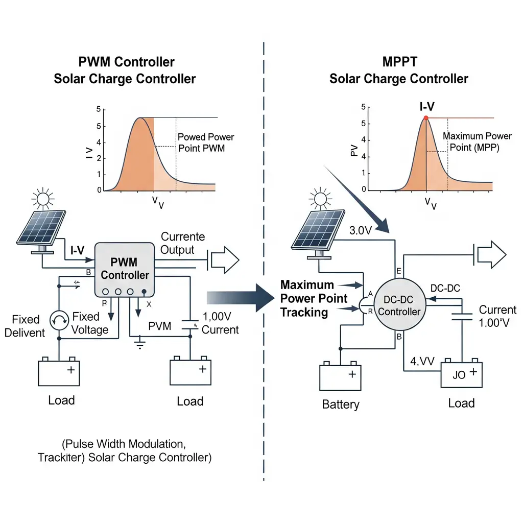 A comparison of an MPPT and PWM solar charge controller for an off-grid hydroponics setup.