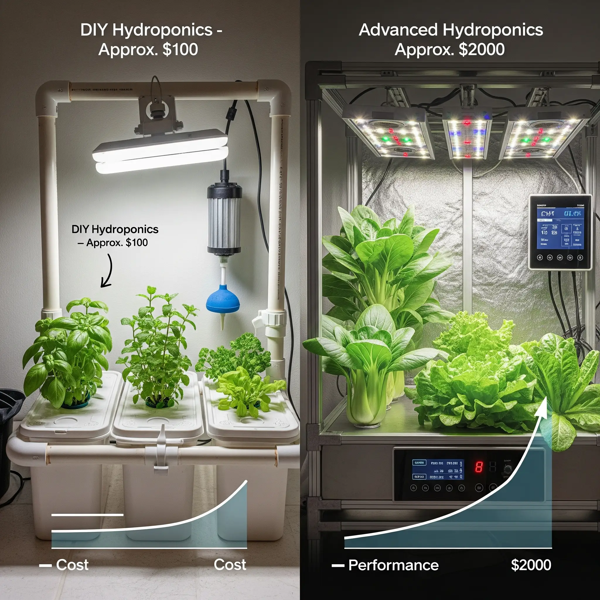 Budget vs premium hydroponic kit comparison side by side