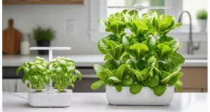 A visual comparison of the Click & Grow Smart Garden 3 and Smart Garden 9, highlighting the size and capacity differences for growing plants.