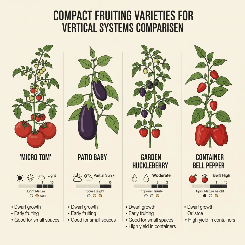 Compact fruiting varieties for vertical systems comparison.