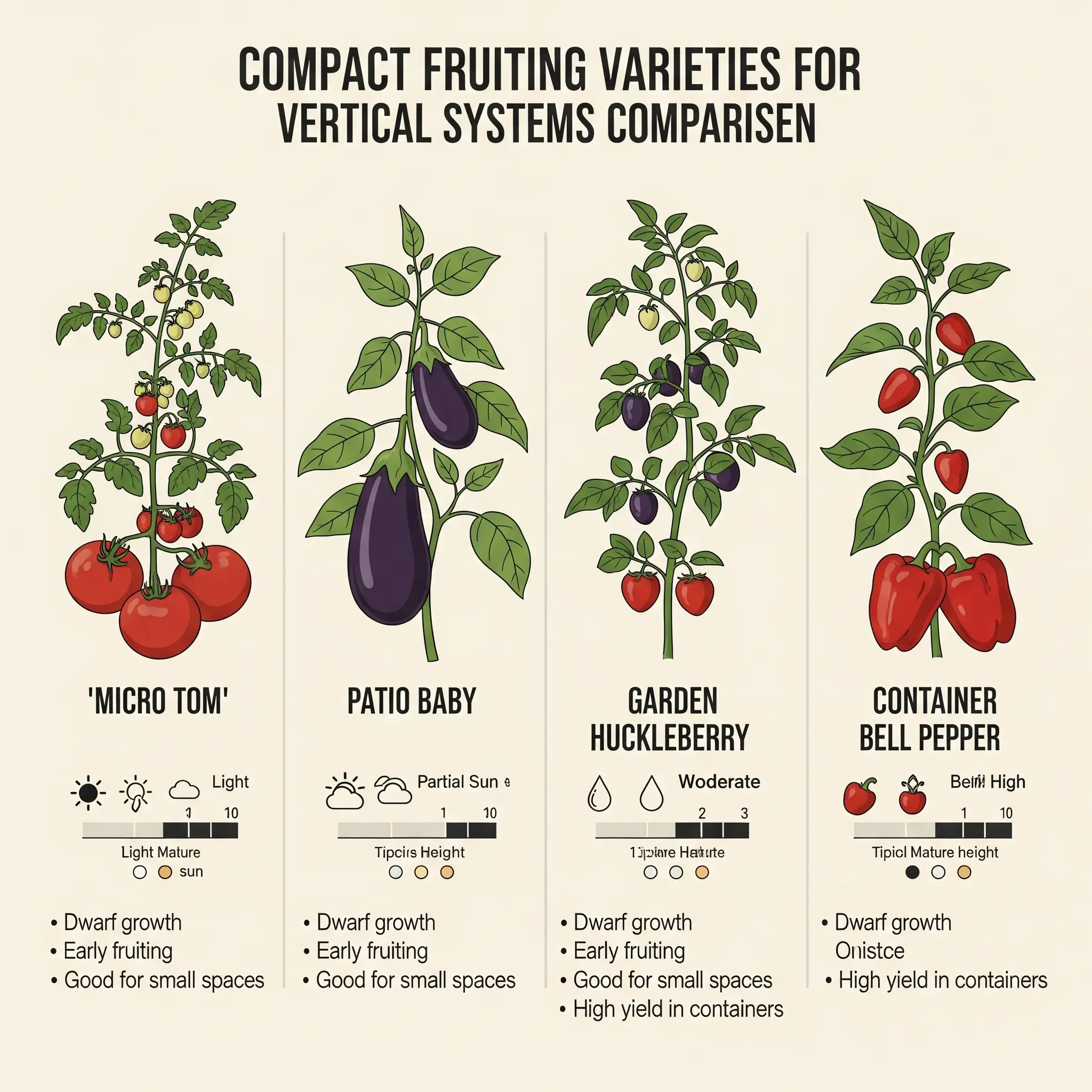 Compact fruiting varieties for vertical systems comparison.
