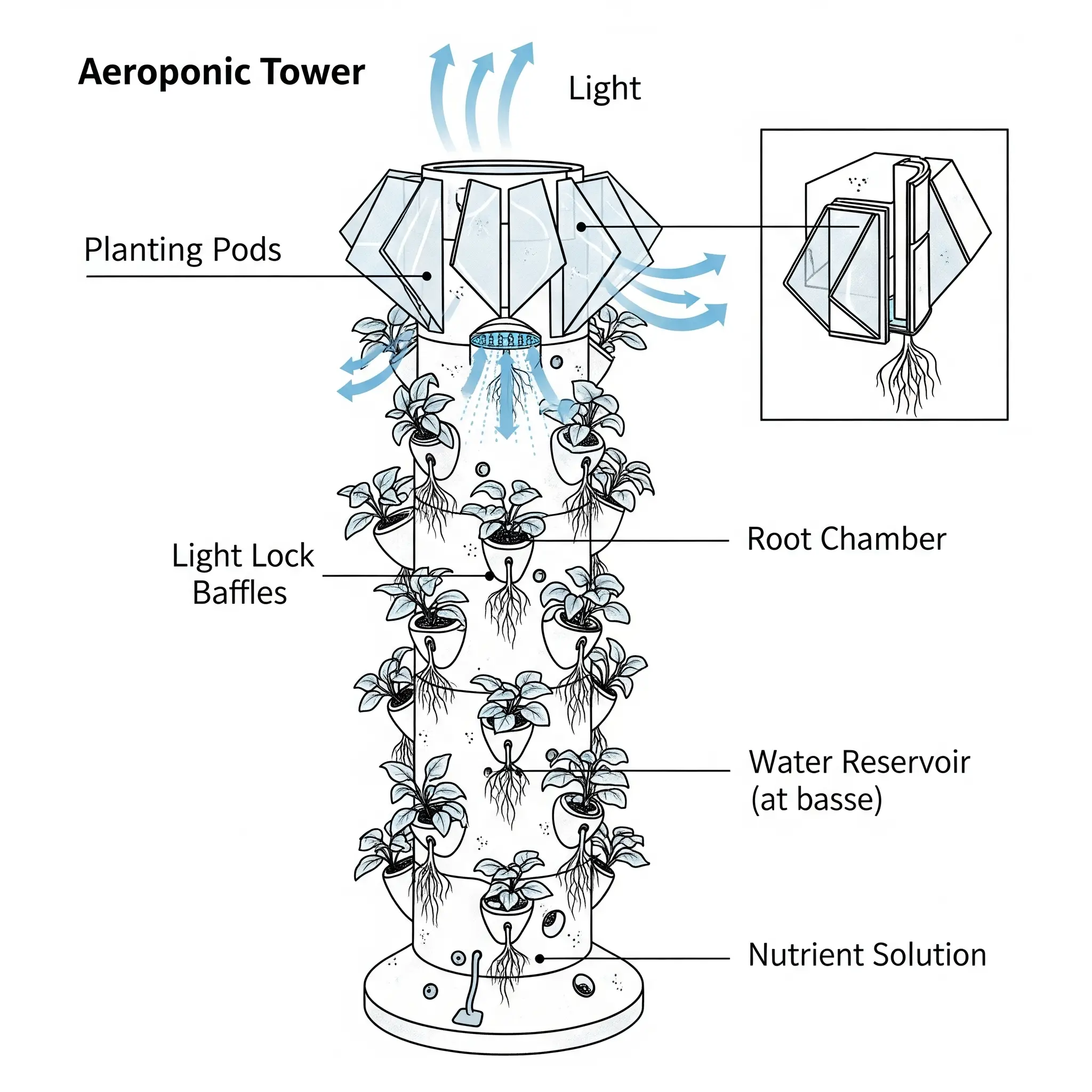Diagram of aeroponic tower light lock