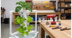 A DIY PVC vertical hydroponics system blueprint and guide for building a high-yield urban garden.
