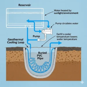 A blueprint of a geothermal radiator loop for a hydroponic cooling system.