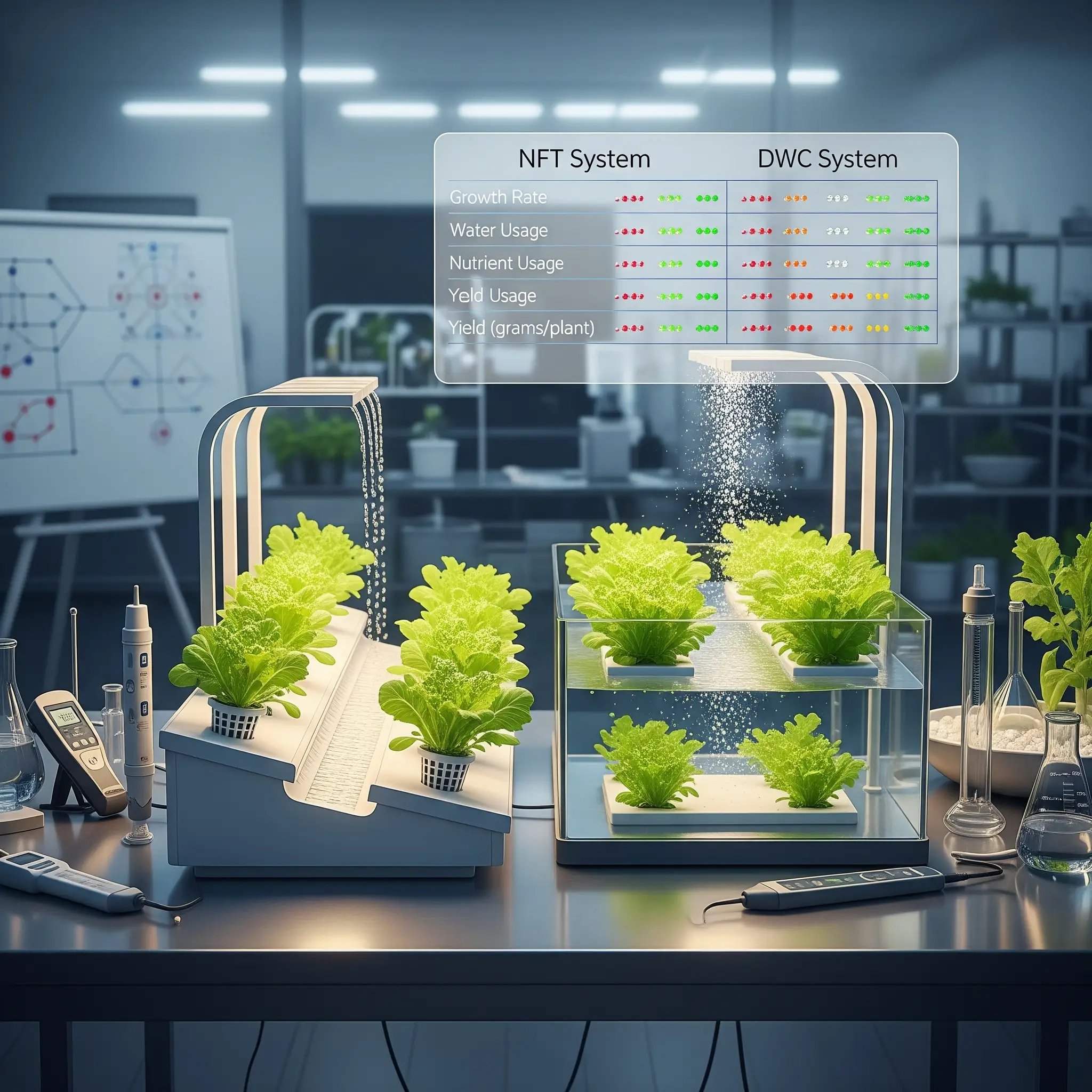 Side-by-side hydroponic system comparison growing lettuce