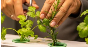 A close-up showing fresh, potent hydroponic cilantro and rosemary, demonstrating the success of year-round herb cultivation.