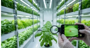 Root aphid infestation on hydroponic cannabis roots | Blue-green aphids clustered with honeydew