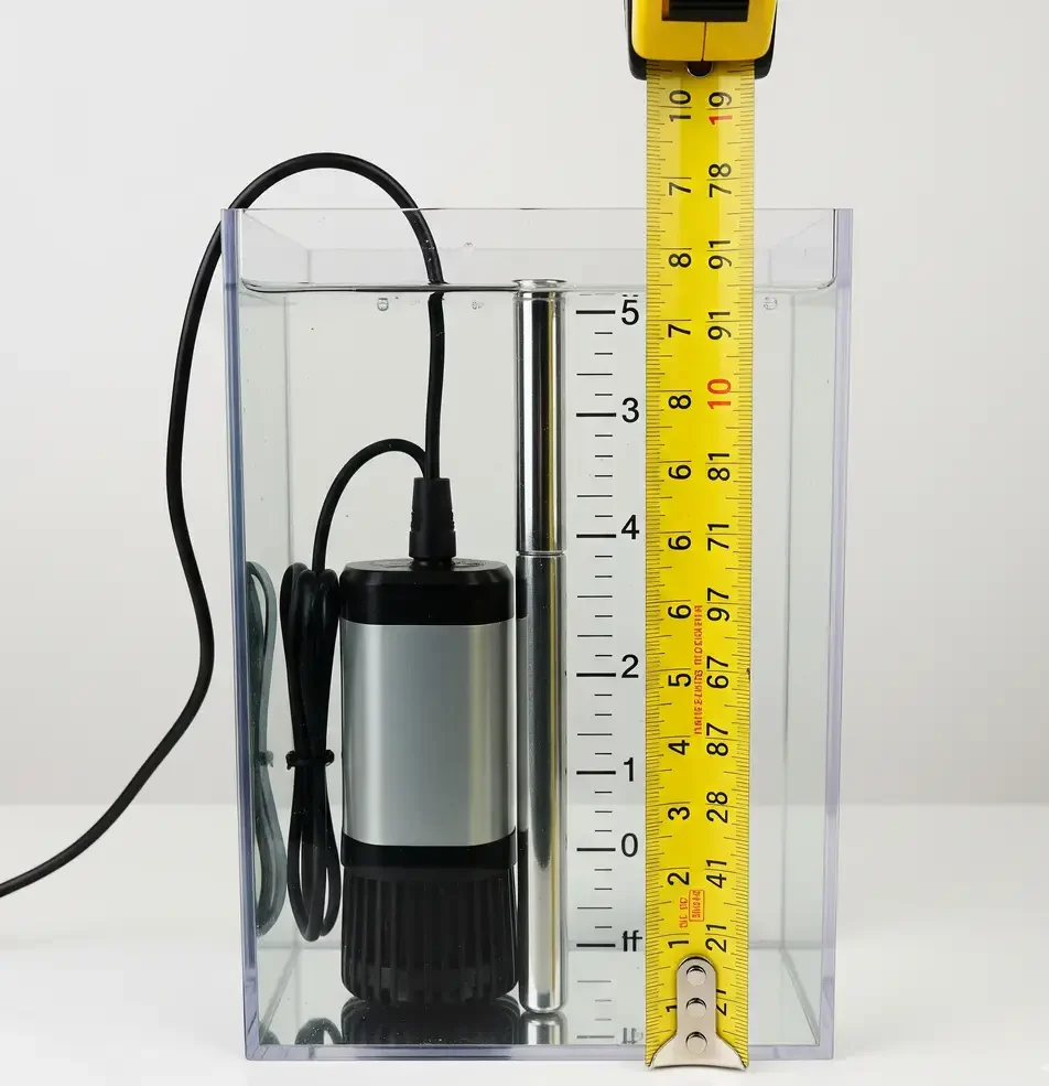 A measurement of the pump's head height, a crucial factor for a hydroponic pump's flow rate.