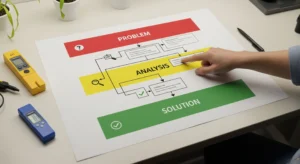 A printable hydroponic troubleshooting flowchart showing a systematic way to diagnose plant problems.