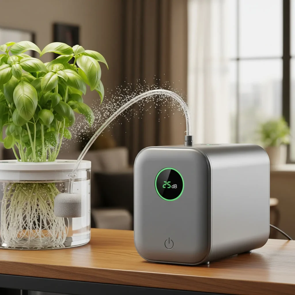 DIY DWC: Build a Quiet, Leak-Proof Hydroponic System for Your Apartment 3 A quiet hydroponic air pump with a low decibel reading, ideal for an apartment.