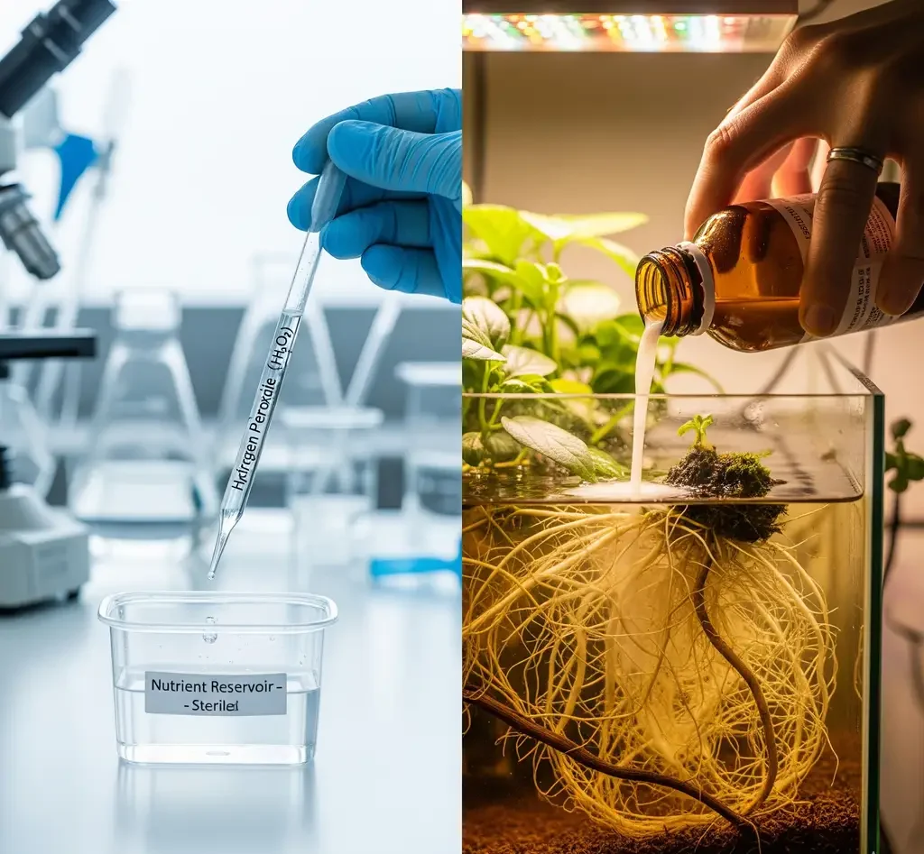 A visual comparison of the sterile protocol using UV light and the biologic approach with beneficial microbes for pythium prevention.