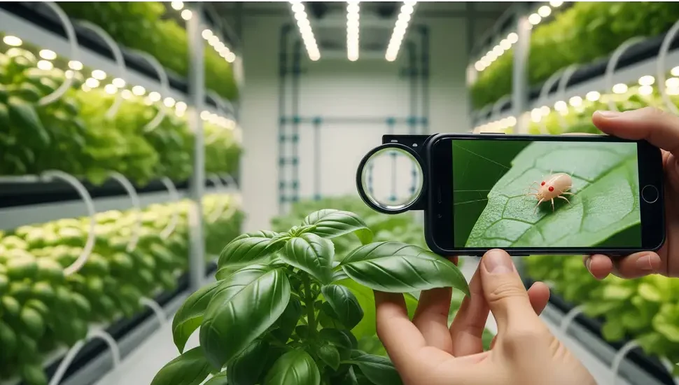 Indoor Hydroponic IPM: Slay Pests Before They Breed (Visual ID + Action Plan) 1 Thrips damage on hydroponic basil leaf | Silvery scarring and black fecal specks