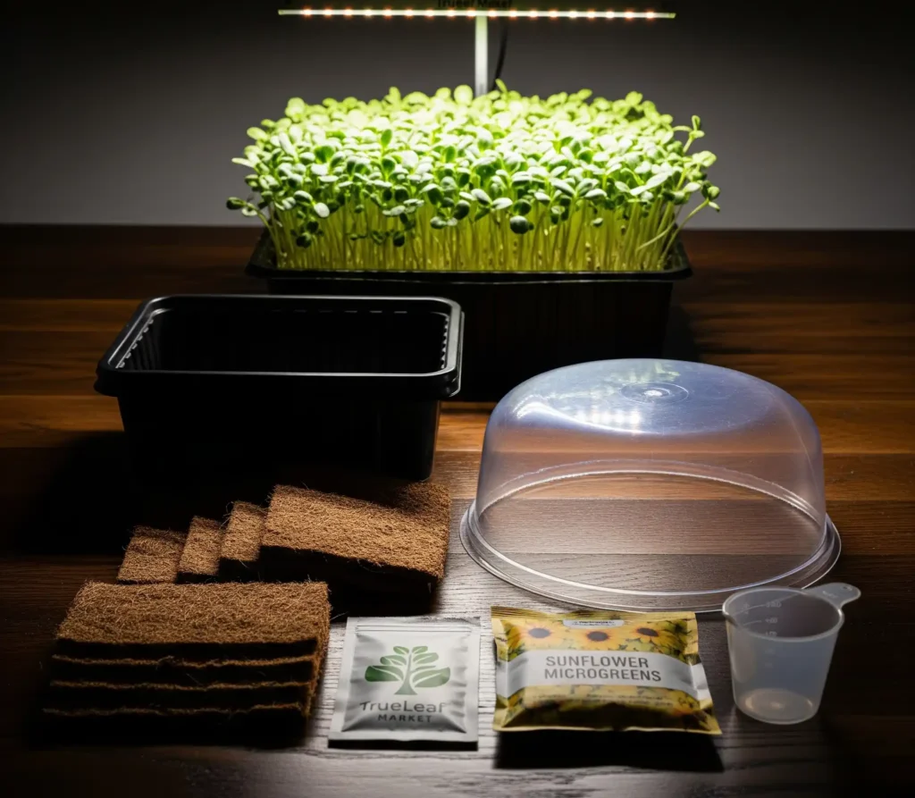 TrueLeaf Market Deluxe Microgreens Kit components and yield | professional microgreen starter kit