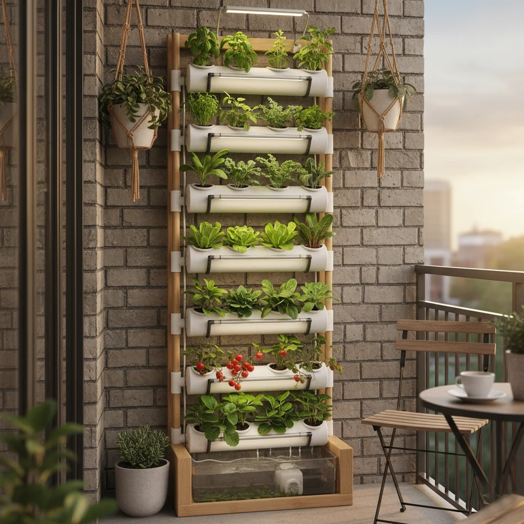 A vertical hydroponic garden at home | 2x4ft layout for small apartment balcony.
