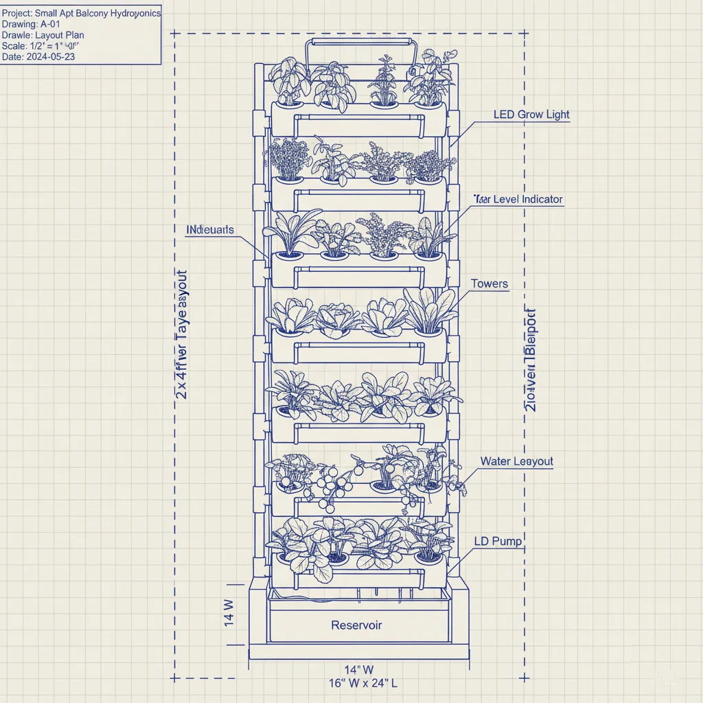 Blueprint Box 1 - 2x4ft Tower Layout Blueprint Dimensions: Reservoir: 16" W x 24" L. Towers: 14" W.