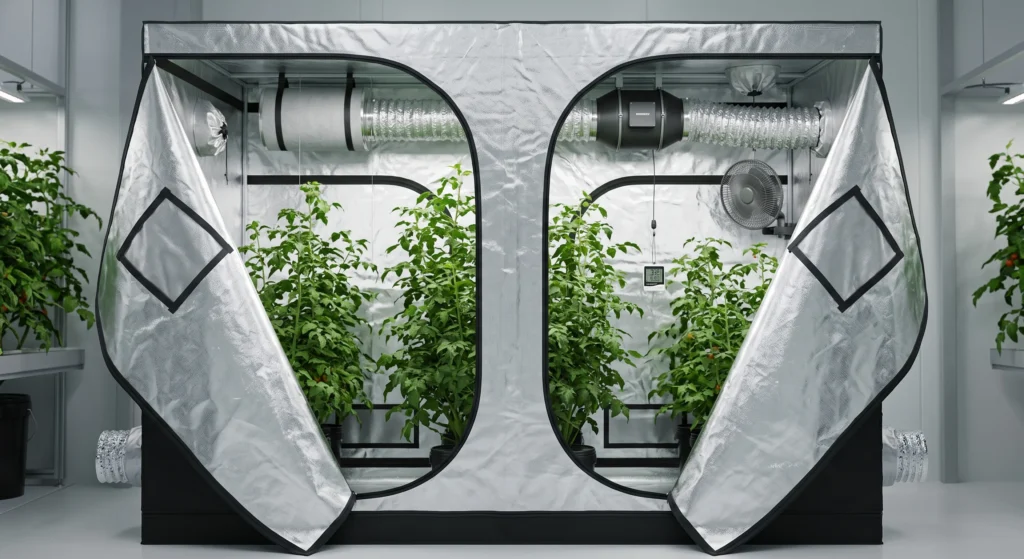 Hydroponic Tomatoes for Beginners: Your Engineering Blueprint 7 Indoor hydroponic tomato grow tent with ventilation and climate control
