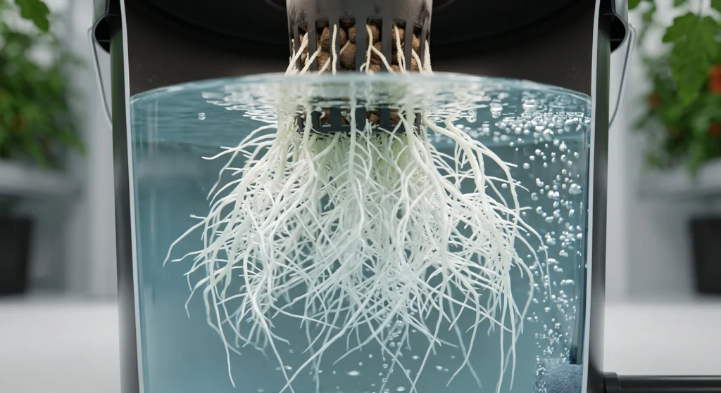 Hydroponic Tomatoes for Beginners: Your Engineering Blueprint 1 Hydroponic tomato roots suspended in oxygenated nutrient solution