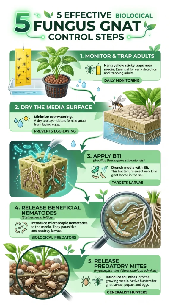 Step-by-step biological protocol for eliminating fungus gnats in hydroponics