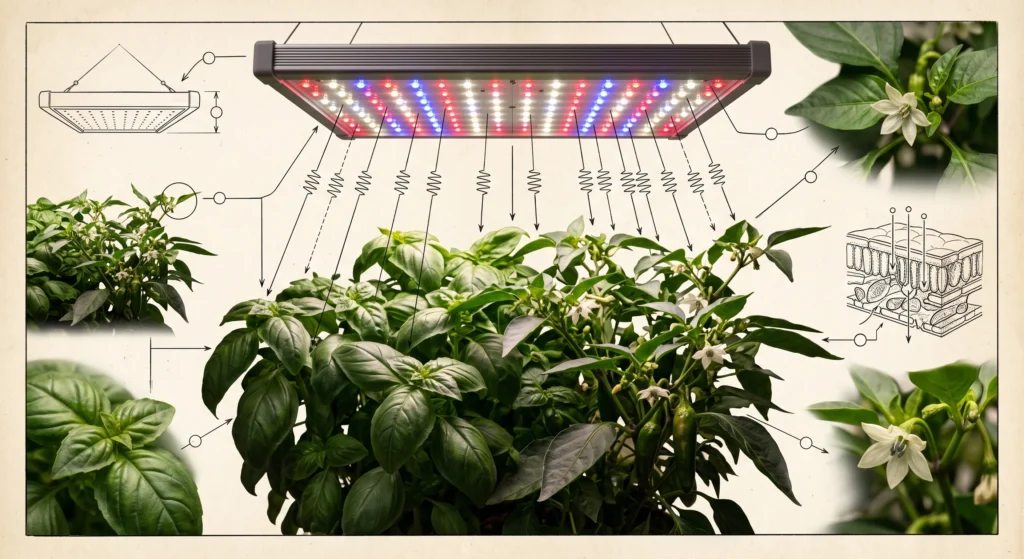 aerogarden vs custom hydroponic setup | LED grow light spectrum over plants