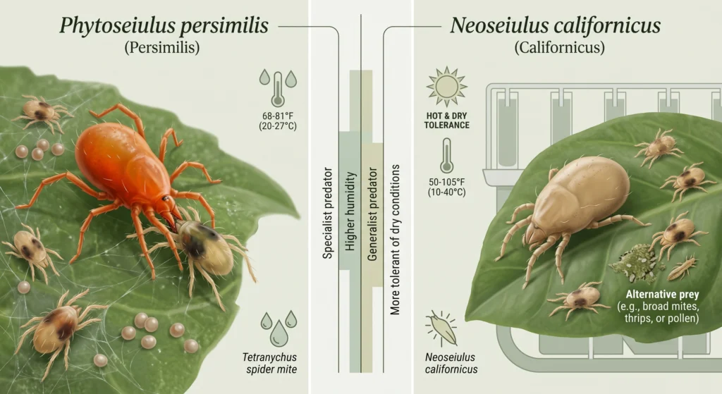 Comparison of Phytoseiulus persimilis and Neoseiulus californicus predatory mites for spider mite control