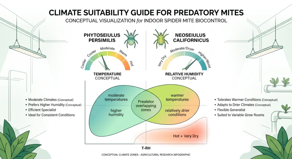 Temperature and humidity conditions for Phytoseiulus persimilis and Neoseiulus californicus