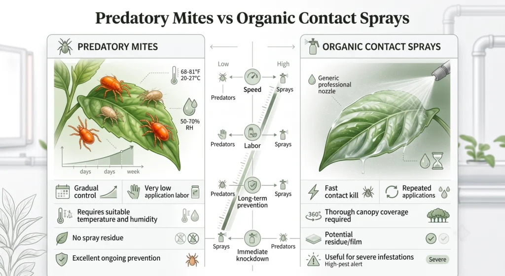 Predatory mites versus organic contact sprays for hydroponic spider mite control