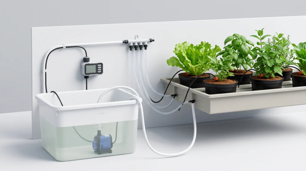 Fertigation Controllers for Home Growers: From Simple Timers to Smart Dosers 3 Timer controlled nutrient reservoir and pump for home fertigation