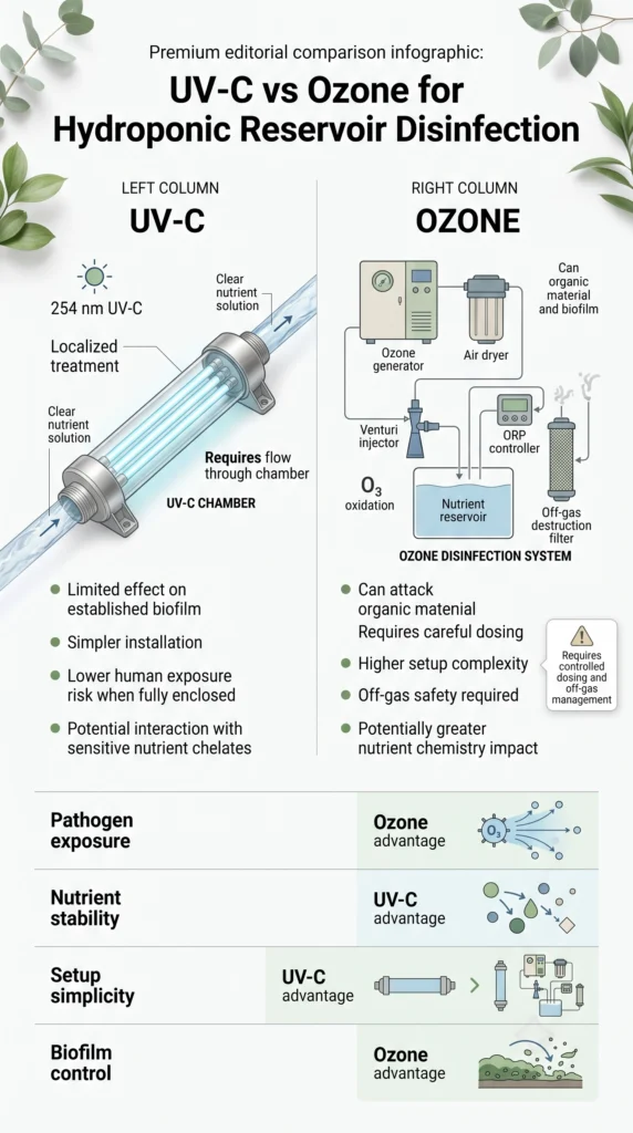 Comparison of UV-C sterilizers and ozone generators for hydroponic reservoir pathogen control