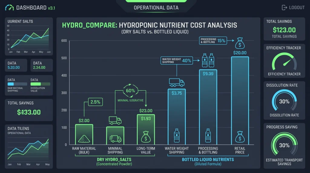 Masterblend vs Jack's 321 | Financial bar graph visualization comparing nutrient costs per 1000 gallons