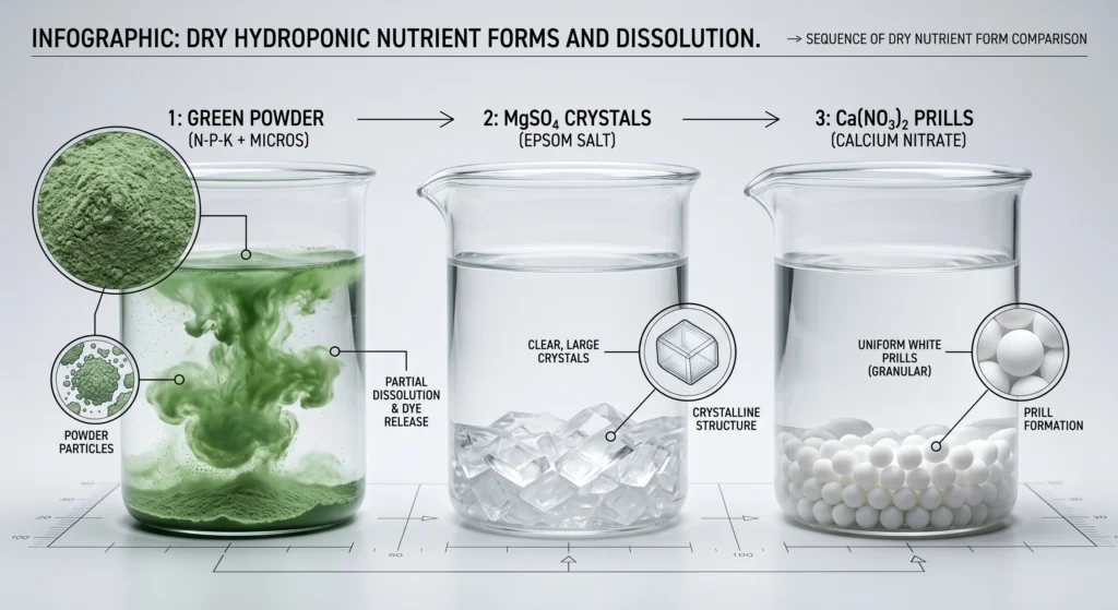 Masterblend vs Jack's 321 | Step by step mixing sequence showing Jack's 5-12-26, Epsom salt, and Calcium Nitrate