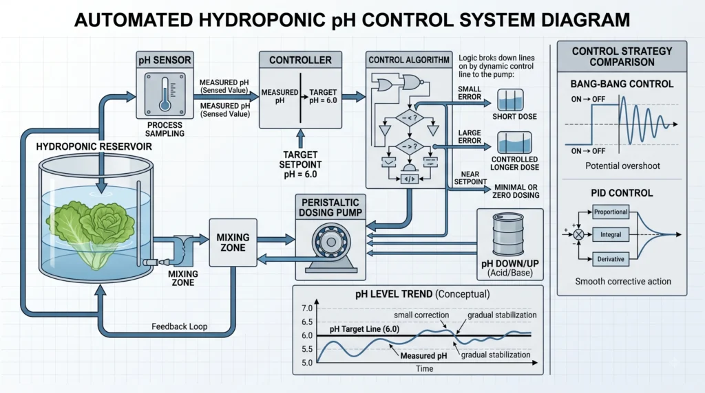 Industrial Peristaltic Dosing Pumps for Automated pH Buffering 7 Closed-loop hydroponic pH control using sensors, controller and peristaltic dosing pump