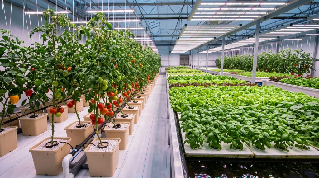 Dutch Bucket vs DWC: Which System Wins for Tomatoes, Peppers & Heavy Vining Crops? 9 Tomatoes, peppers and cucumbers growing in Dutch buckets compared with lettuce, basil and leafy greens growing in Deep Water Culture