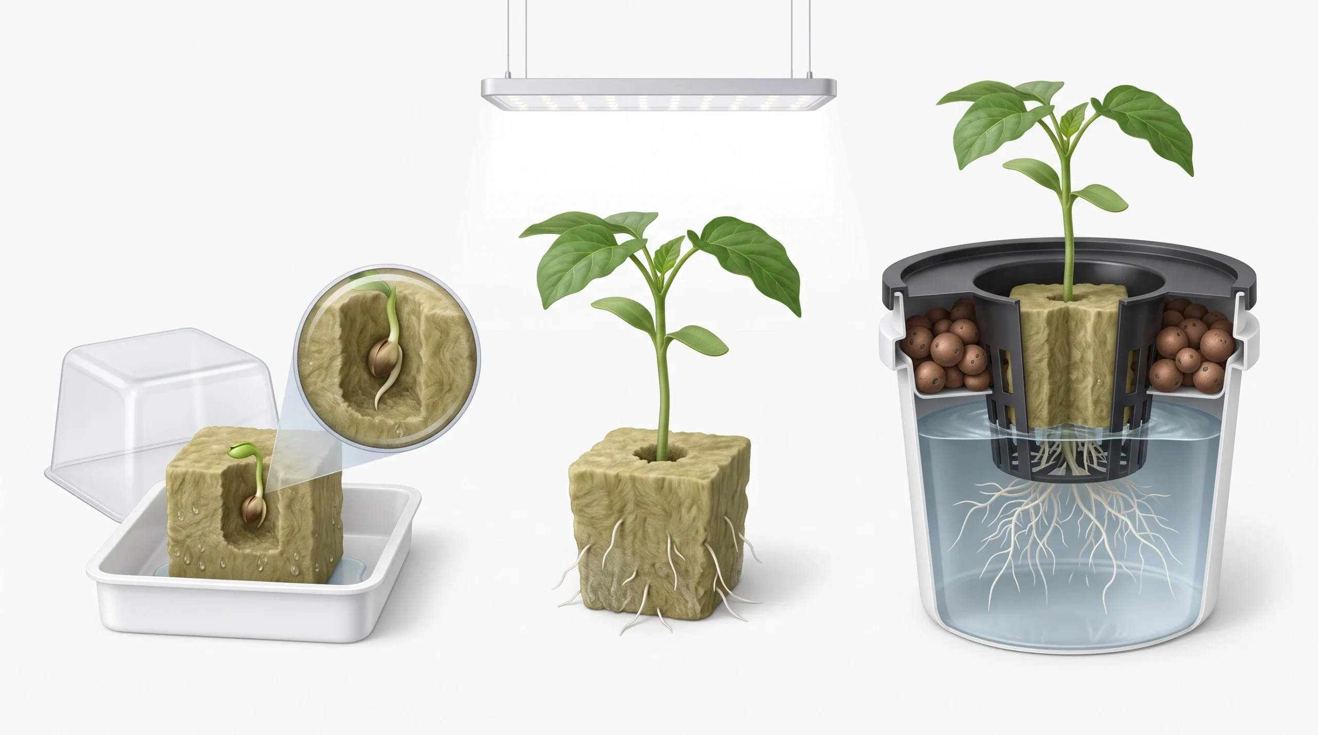 10 Biggest Hydroponic Mistakes Beginners Make (And How to Avoid Them) 12 Scientific visualization showing proper seedling germination, humidity control and correct net pot placement in hydroponics