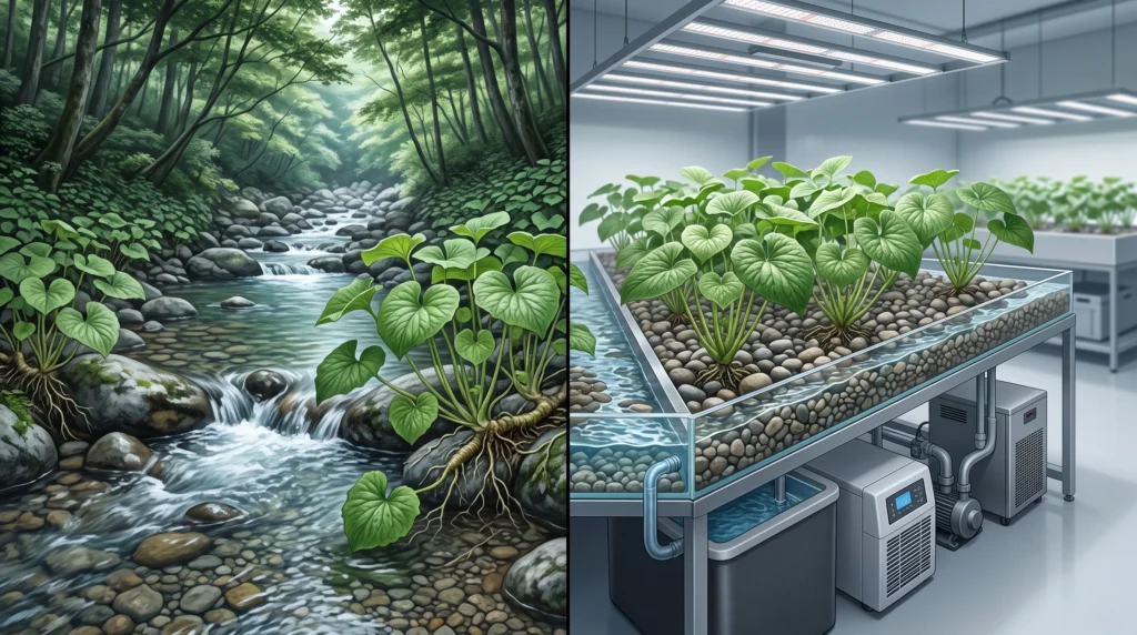 Hydroponic Wasabi Cultivation: Engineering Cold-Water Systems 1 Comparison of natural Japanese wasabi stream habitat and engineered cold-water hydroponic cultivation