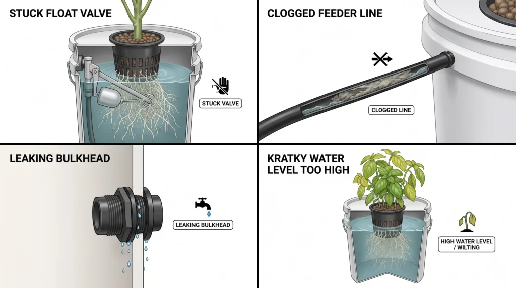DIY Gravity-Fed Auto-Top Off (ATO) Reservoirs for DWC and Kratky 12 Common gravity-fed hydroponic ATO problems including clogged lines, leaking fittings, stuck float valves, and high water levels