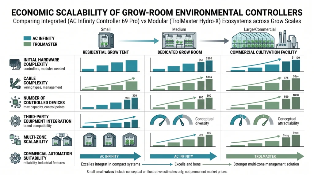 TrolMaster Hydro-X vs AC Infinity Controller 69 Pro: Technical Comparison 8 Grow controller cost and scalability comparison for residential and commercial facilities