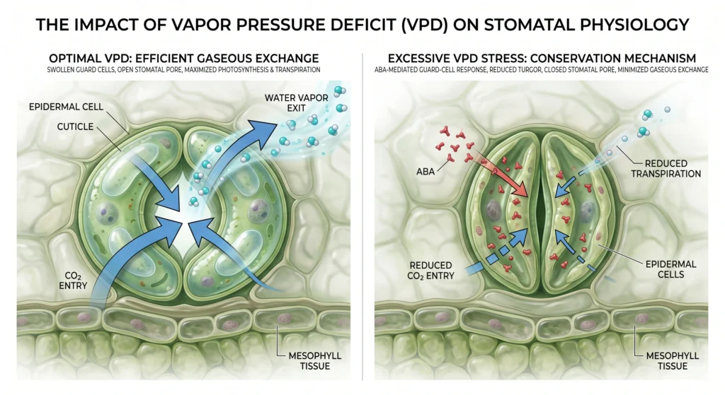 Comparison of open and closed stomata under optimal and high vapor pressure deficit