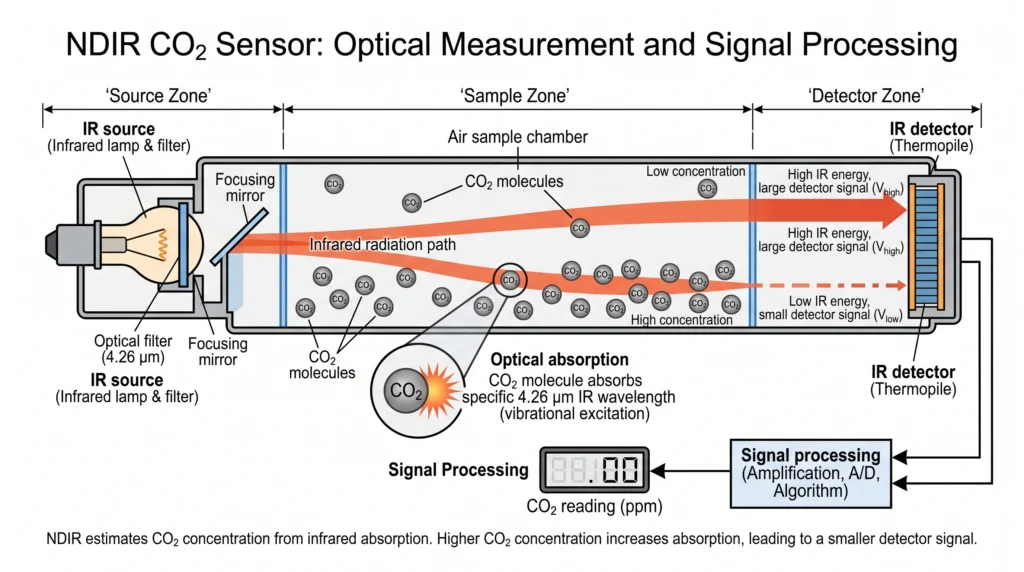 Pulse Pro Environmental Monitor Review: Precision VPD, Light, and CO2 Tracking 2 NDIR CO2 sensor measuring carbon dioxide using infrared light absorption