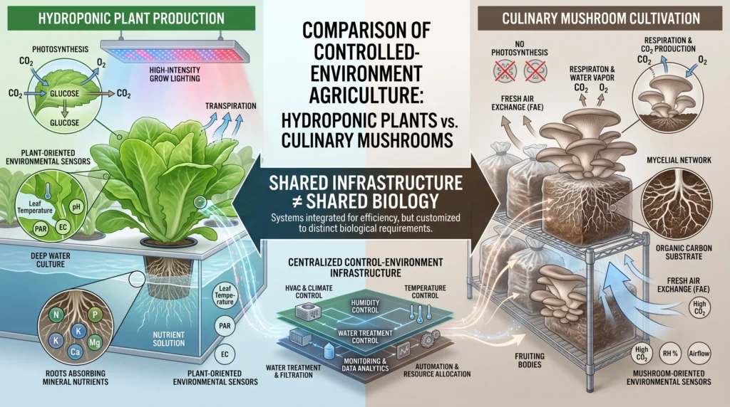 Hydroponic Culinary Mushrooms: Liquid Culture & Substrate Integration 16 Comparison of environmental requirements for hydroponic plants and culinary mushrooms