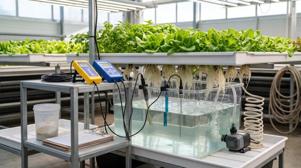 Nutrient Lockout vs Deficiency in Hydroponics: Diagnosis and Recovery Protocol 8 Healthy hydroponic root zone with pH EC temperature monitoring and balanced nutrient solution management