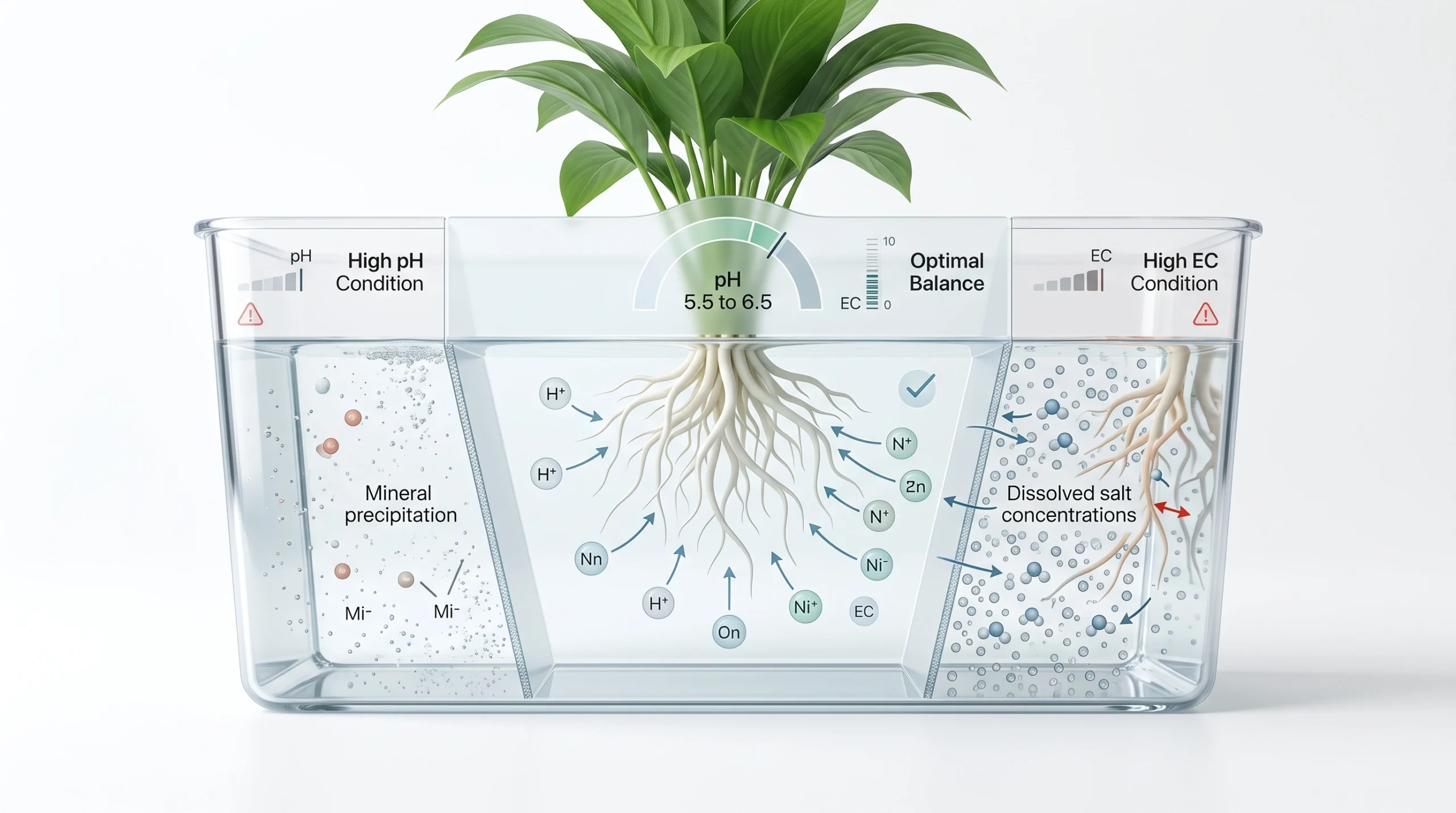 10 Biggest Hydroponic Mistakes Beginners Make (And How to Avoid Them) 1 Scientific visualization showing how hydroponic pH and EC affect nutrient availability and root health