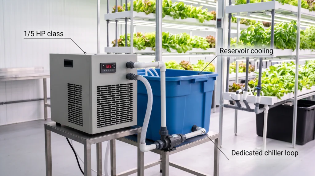 IceCraft 1/5 HP water chiller for controlled hydroponic reservoir temperature