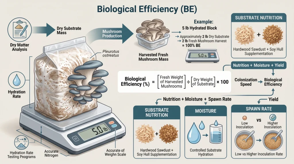 Hydroponic Culinary Mushrooms: Liquid Culture & Substrate Integration 13 Oyster mushroom biological efficiency calculated from fresh mushroom yield and dry substrate weight