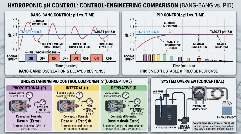 Industrial Peristaltic Dosing Pumps for Automated pH Buffering 8 PID and bang-bang control comparison for automated hydroponic pH dosing