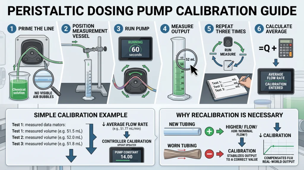 Industrial Peristaltic Dosing Pumps for Automated pH Buffering 9 Peristaltic dosing pump calibration using timed volumetric measurement