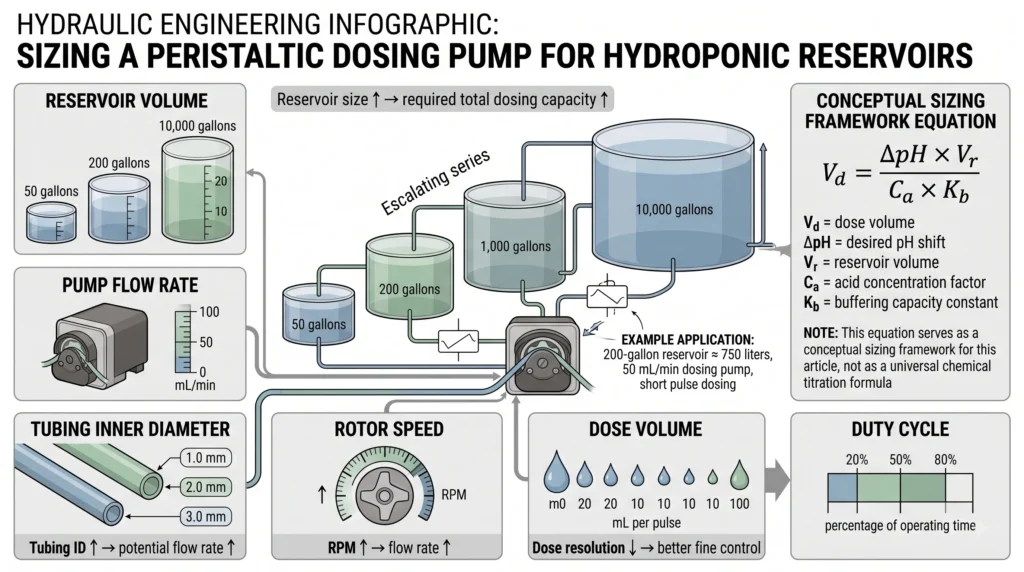 Industrial Peristaltic Dosing Pumps for Automated pH Buffering 4 Peristaltic dosing pump sizing based on reservoir volume, tubing diameter and flow rate