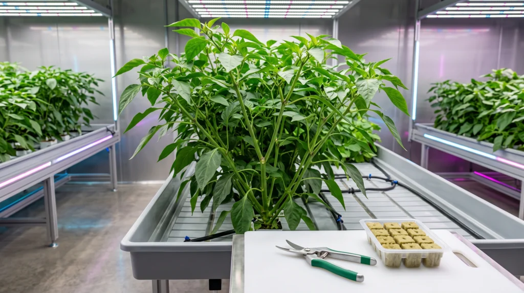 Cloning in Hydroponics: The Engineer's Guide to Vegetative Propagation 2 Healthy vegetative donor plant with suitable semi-hardwood shoots selected for hydroponic cuttings